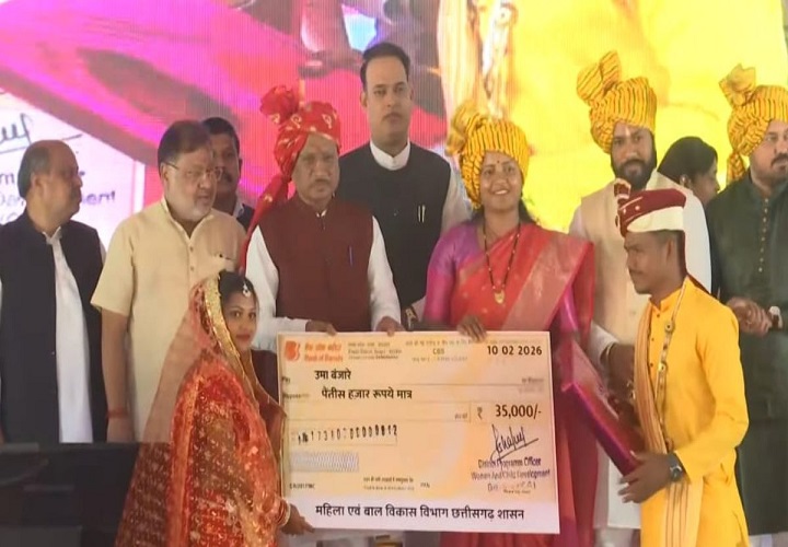 मुख्यमंत्री कन्या विवाह योजना में 6,412 जोड़े, राजधानी में 1,316 जोड़ों का  विवाह,सीएम साय रहे मौजूद