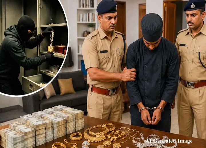 अलमारी तोड़कर 1.21 करोड़ की चोरी, घर का रसोइया निकला मास्टरमाइंड