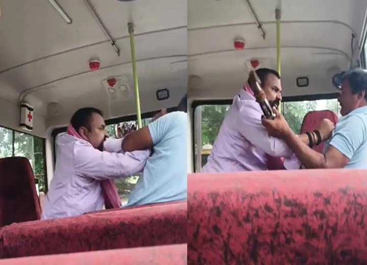 चलती स्कूल बस में हंगामा: सुरक्षा गार्ड ने ड्राइवर पर तानी बंदूक; पुलिस ने दर्ज किया मामला