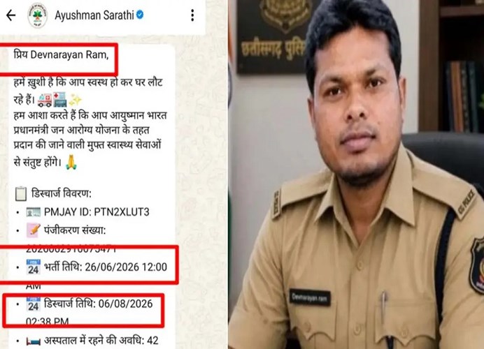 आरक्षक की मौत के 42 दिन बाद आया आयुष्मान योजना का मैसेज, लिखा- ‘स्वस्थ होकर घर लौट रहे हैं’, परिवार ने उठाए सवाल