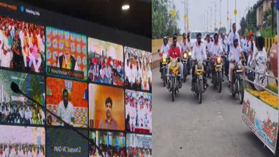  Burhanpur  news : नेपानगर पहुंची सेवा संकल्प यात्रा, पीएम मोदी ने वर्चुअली यात्रियों से किया संवाद, CM मोहन भी हुए शामिल 